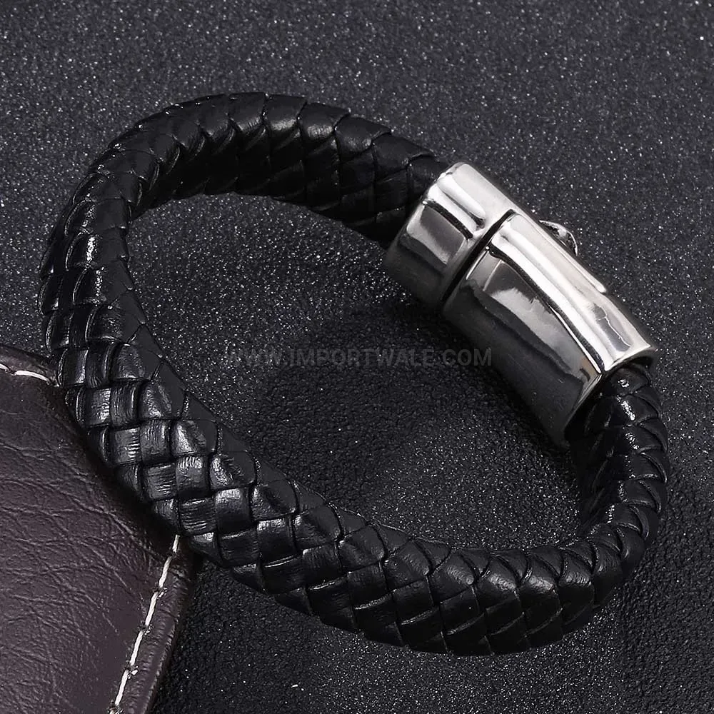 Chic Vintage Skull Stainless Steel Charm Braided Leather Men's Bracelet