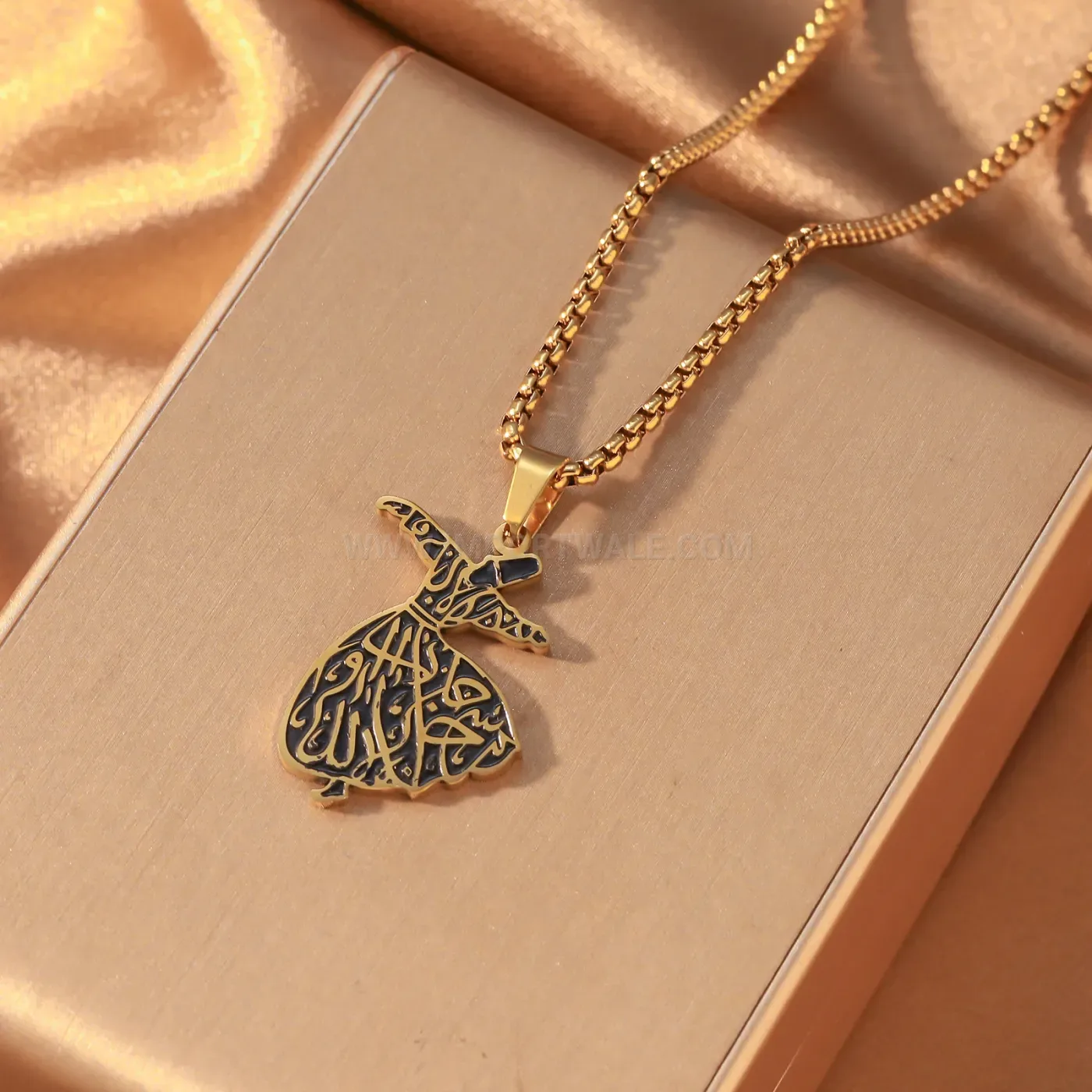 Stainless Steel Whirling Dervish Arabic Calligraphy Pendant Necklace