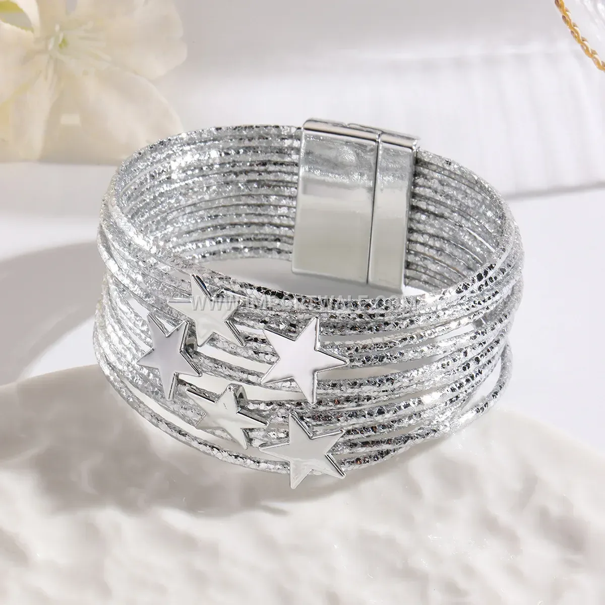 Multi-Layer Faux Leather Star Charm Wrap Bracelet