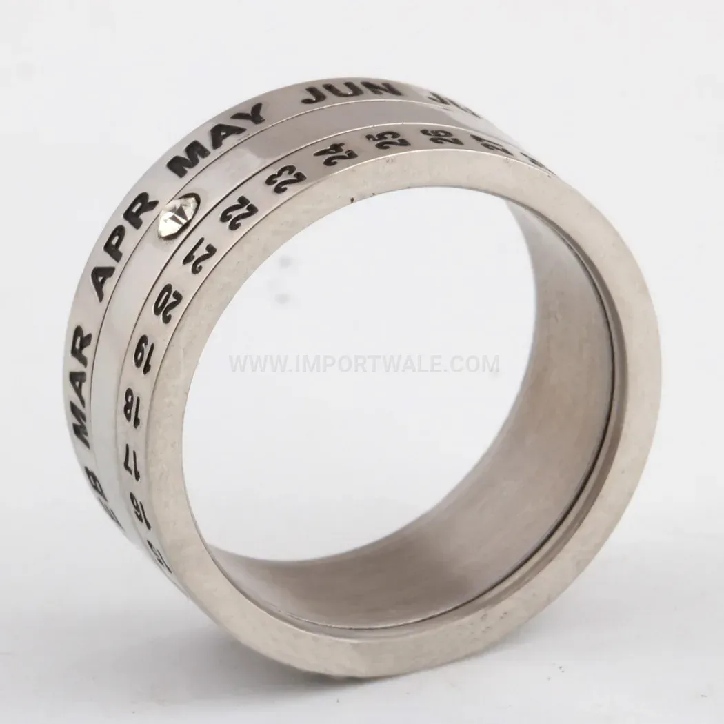 Designer Rotating Calendar Stainless Steel Band Ring