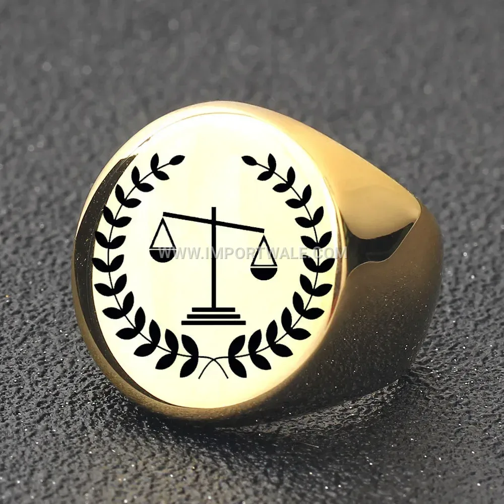 Laser Engraved Stainless Steel Round Signet Ring