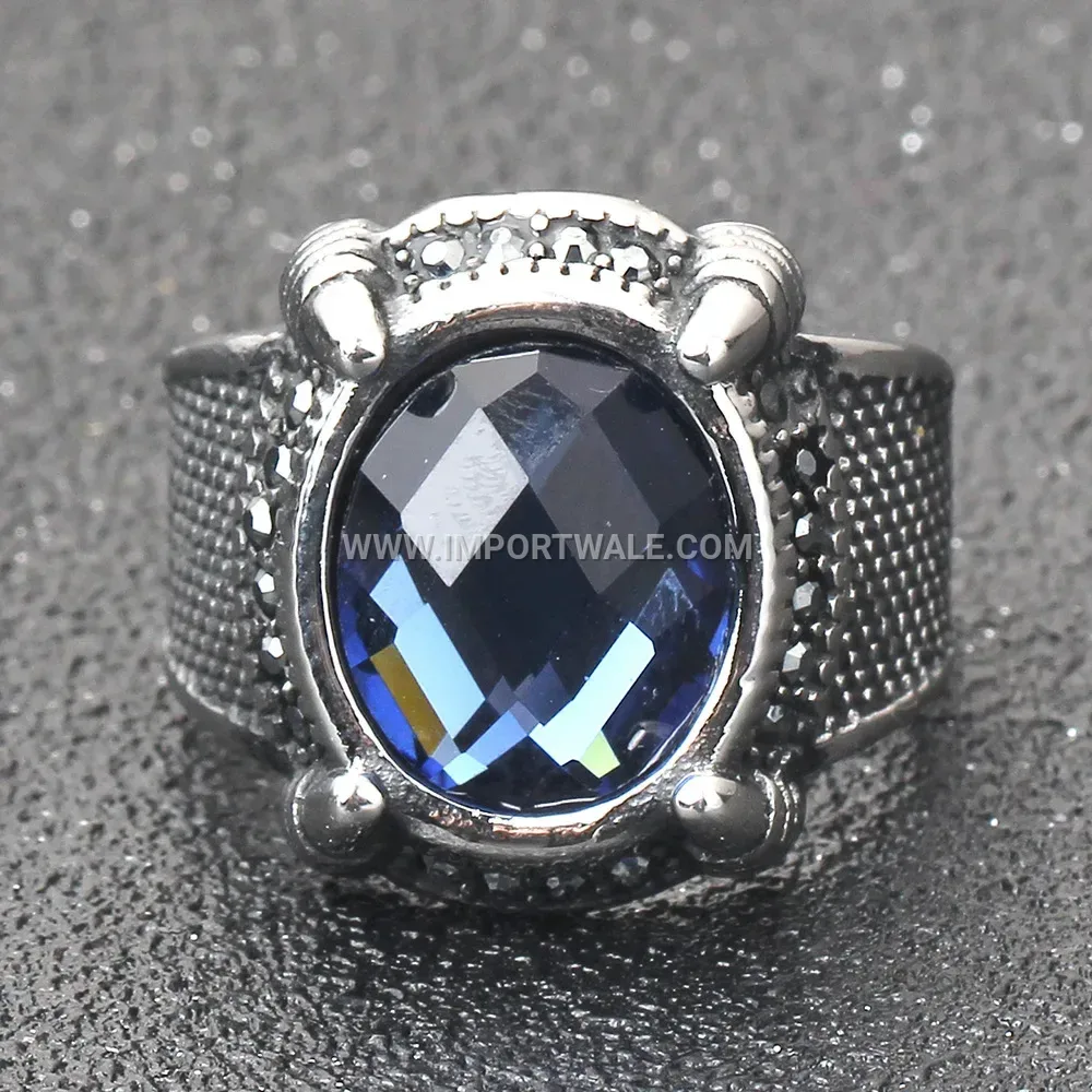 French Court Style Sapphire Stainless Steel Ring