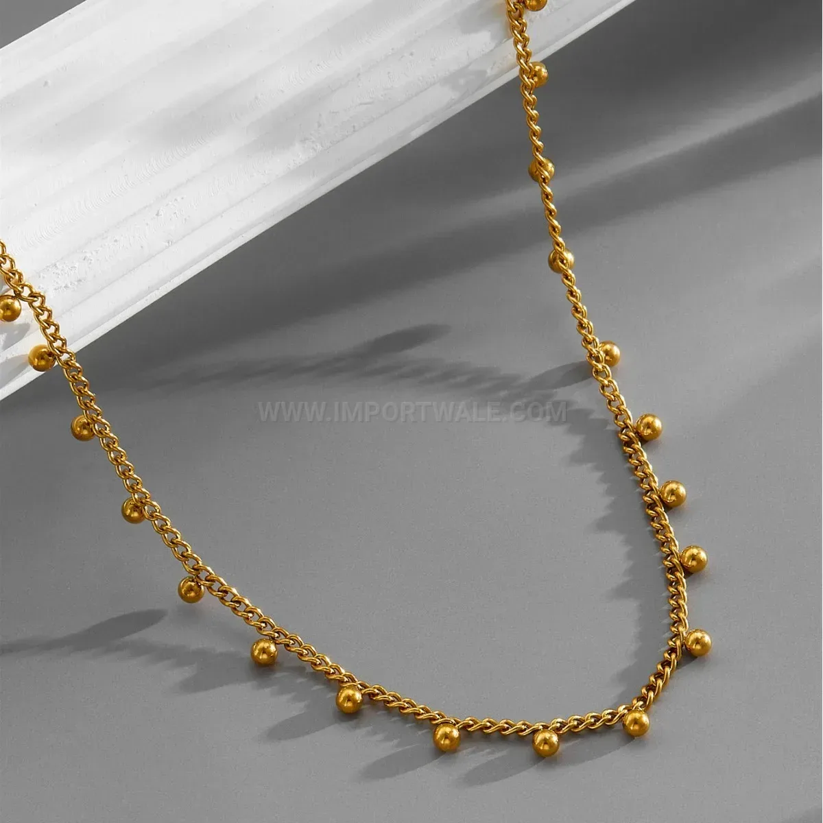 Trendy Electroplated 18K Gold Plated Bead Detail Titanium Steel Chain