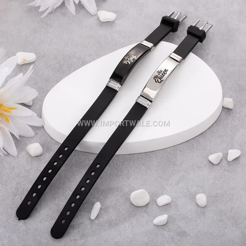 Silicone and Stainless Steel Crown Motif Pair Bracelet