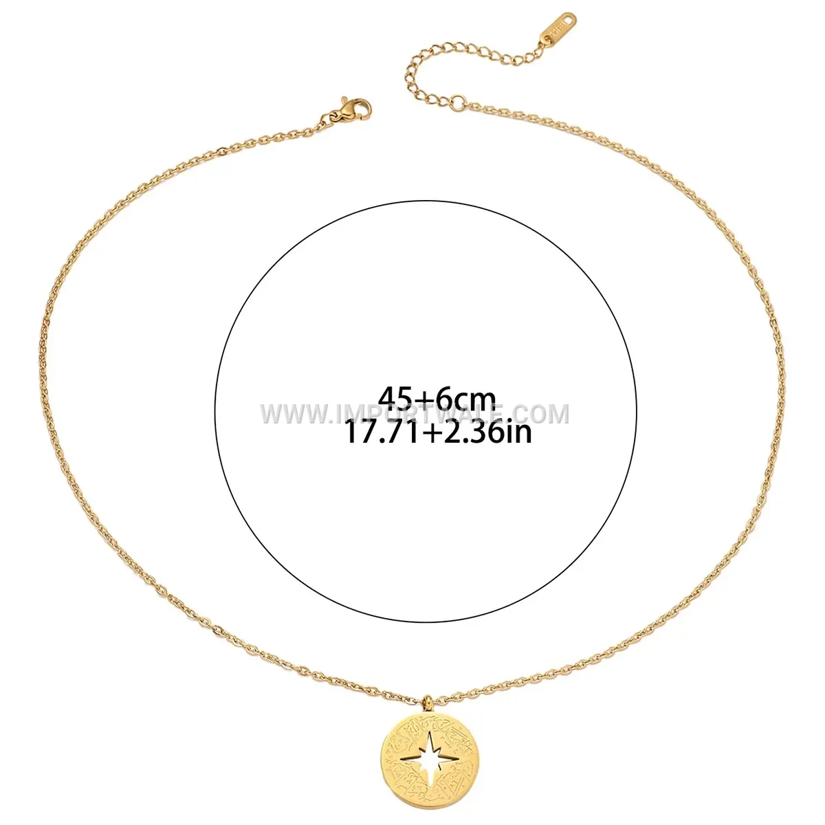 Gold Plated Stainless Steel Geometric Arabic Calligraphy Pendant Necklace