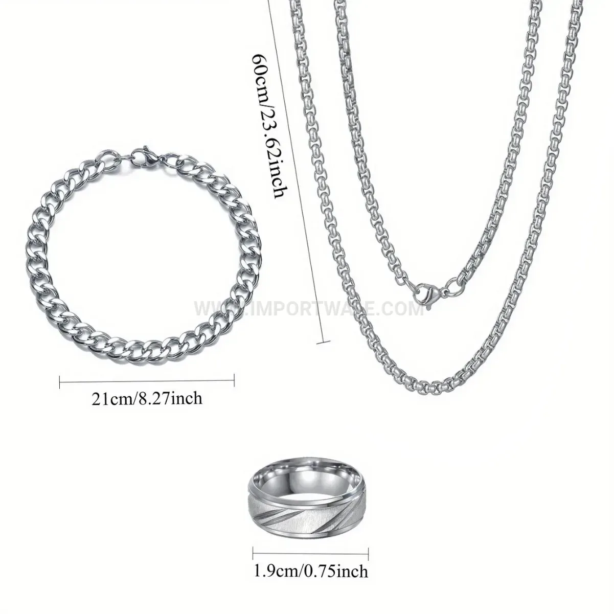 Men Stainless Steel Cuban Link Chain Bracelet and Ring Set