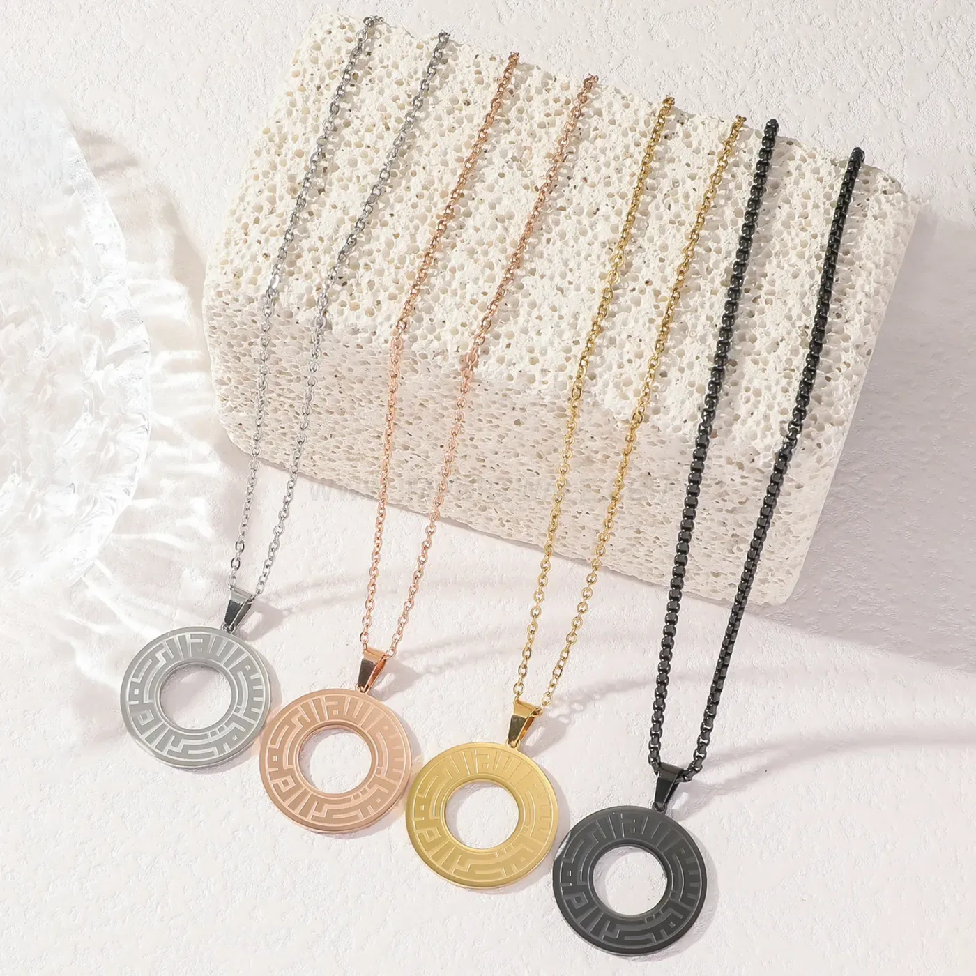 Designer Stainless Steel Arabic Kufic Calligraphy Quran Pendant Necklace