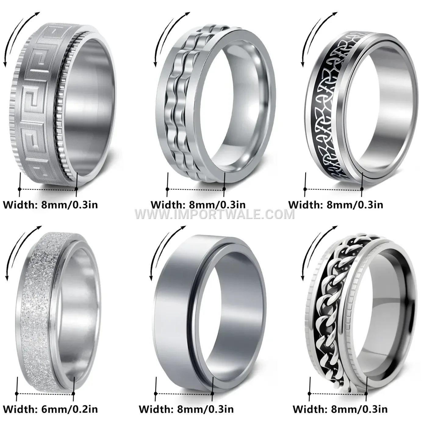 Rotatable Stainless Steel Spinner Ring Set