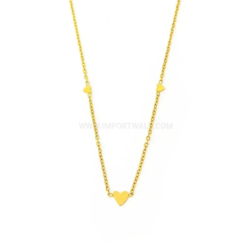 Premium Gold Titanium Steel Triple Heart Pendant Necklace