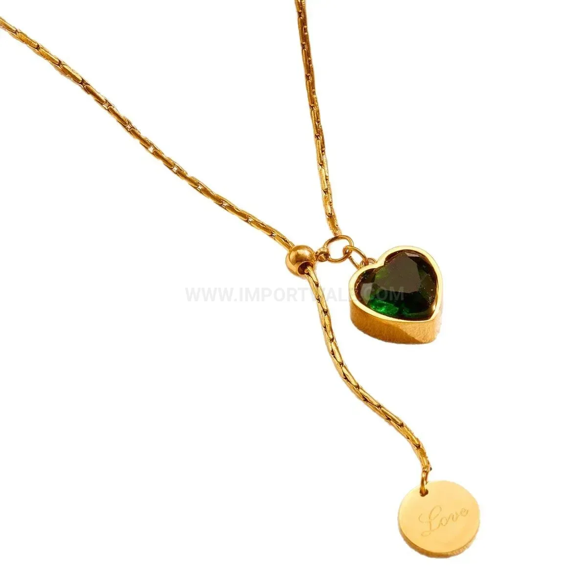 Premium Adjustable Gold Titanium Steel Heart Necklace with Emerald Zircon
