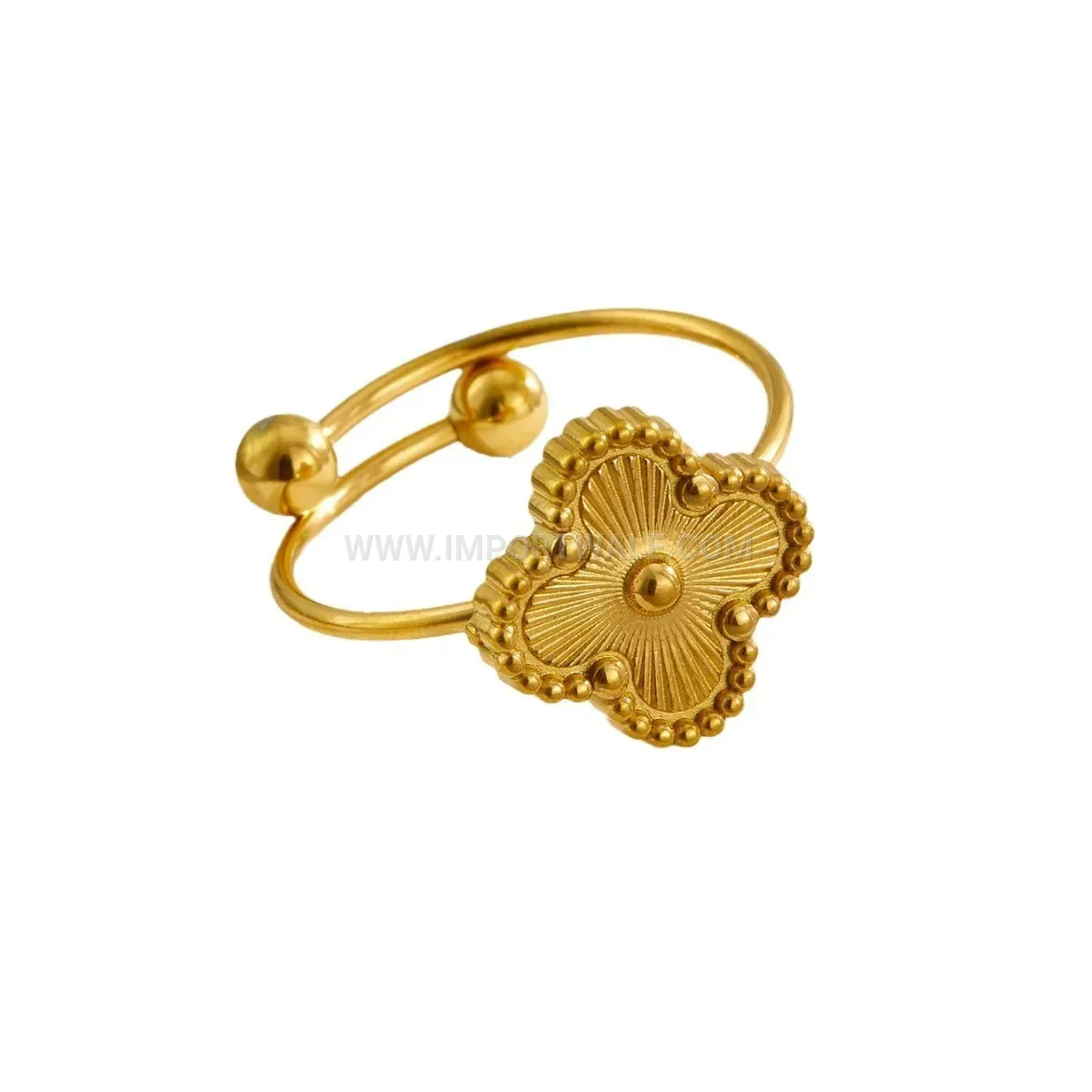 Adjustable Gold Plated Four Leaf Clover Stainless Steel Shell Ring