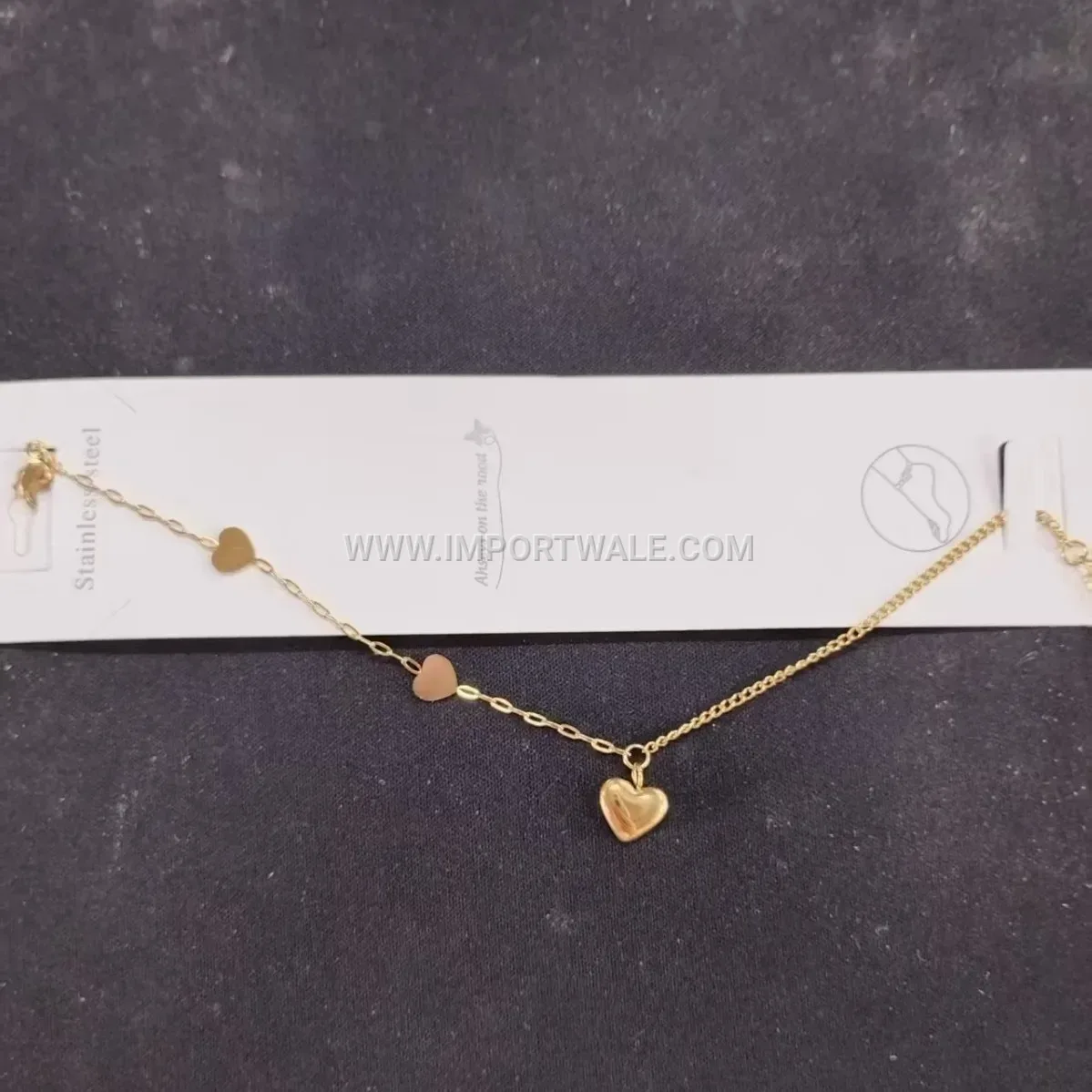 Gold Stainless Steel Heart Charm Adjustable Anklet