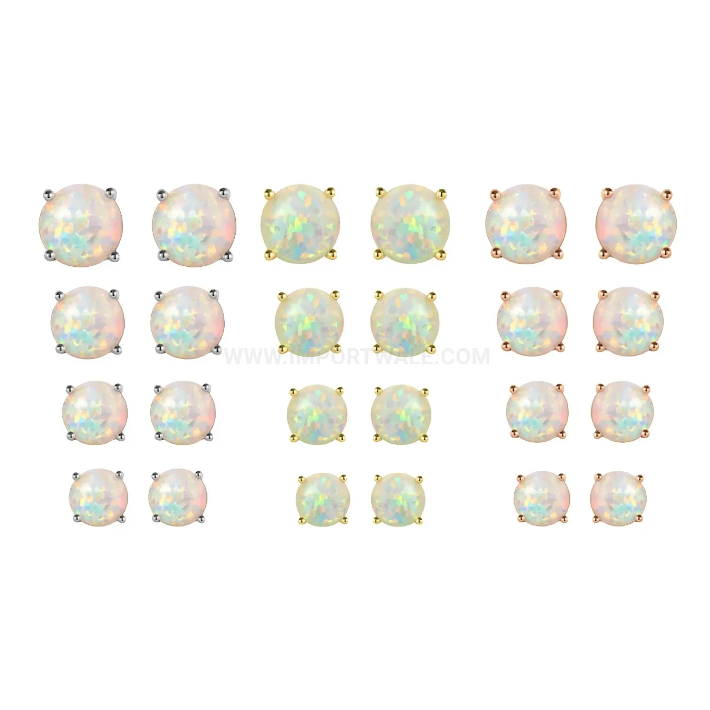 Bold French Style Multi Size Opal Stud Earrings Set Gold Plated