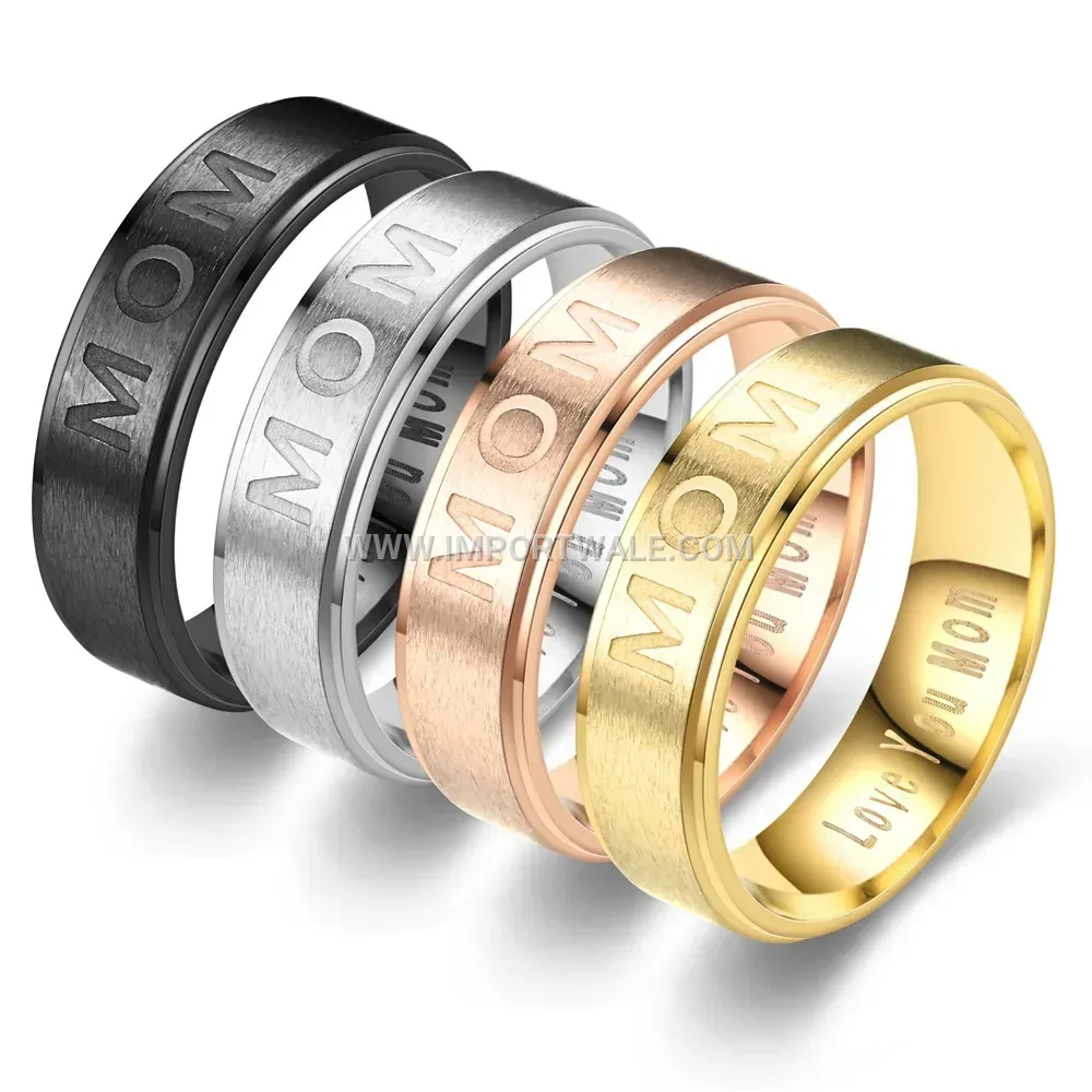 Engraved Love You Mom Stainless Steel Band Ring