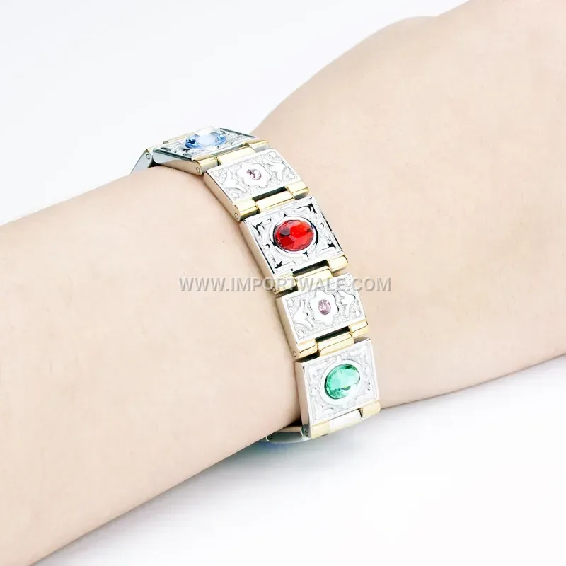 Vintage Rhinestone Inlaid Titanium Steel Magnetic Link Bracelet