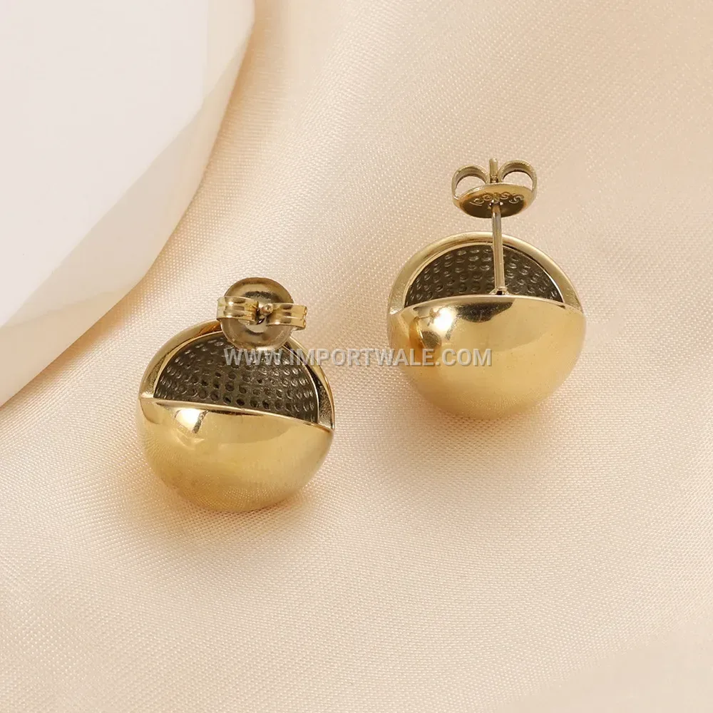 Hollow Sphere Stainless Steel Stud Earrings in Gold Tone