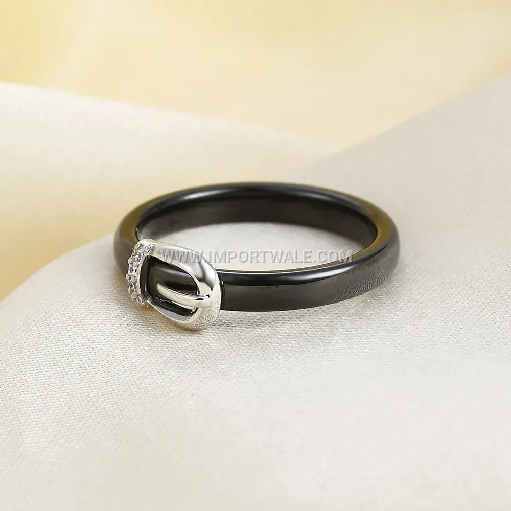 Minimalist 4mm Ceramic Ring with Zirconia Belt Buckle Detail