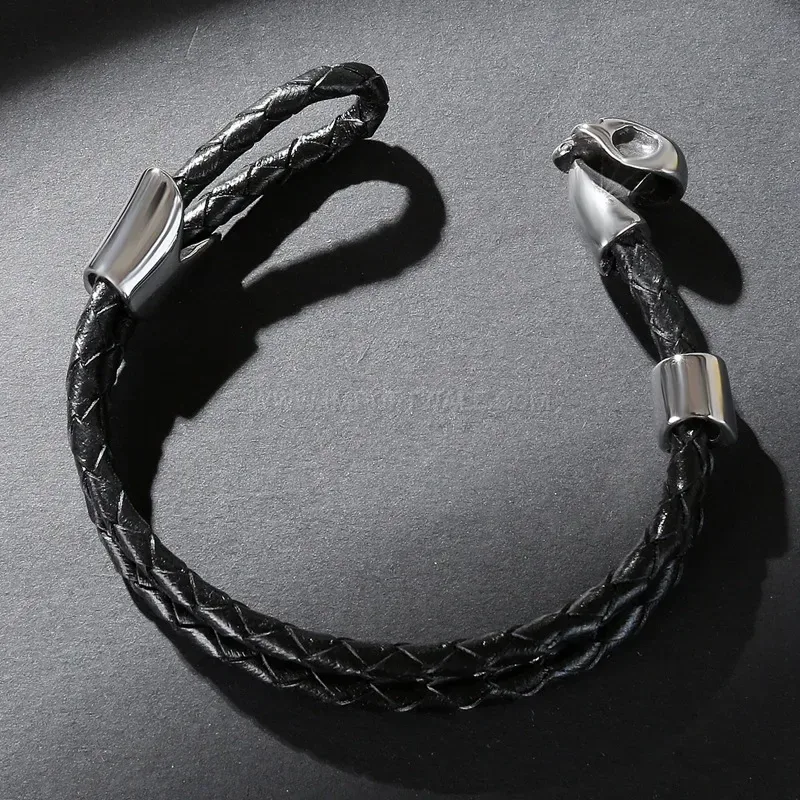 Classic Double Wrap Leather Wristband with Stainless Steel Skull Hardware