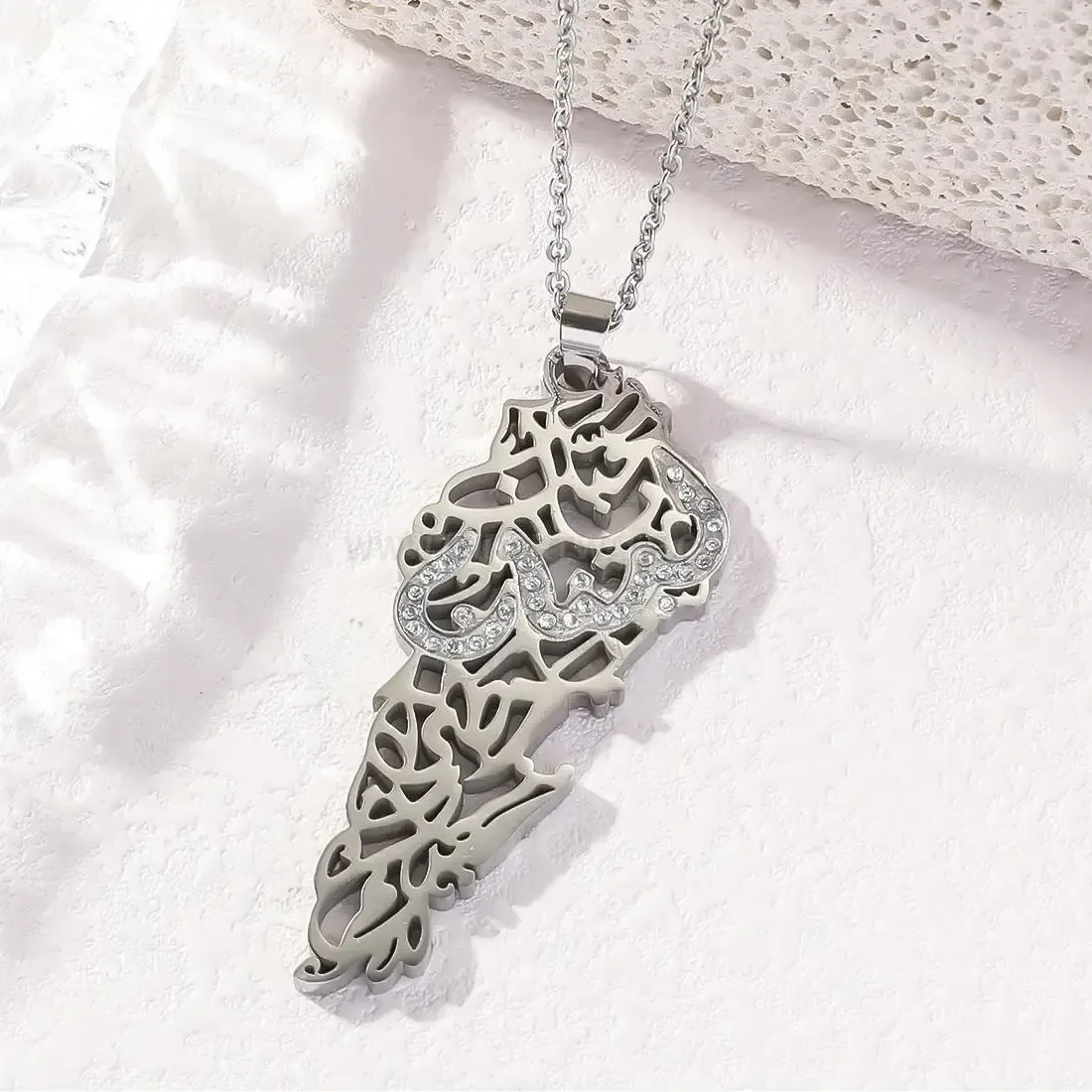 Trendy Gold Plated Stainless Steel Palestine Map Zircon Pendant Necklace