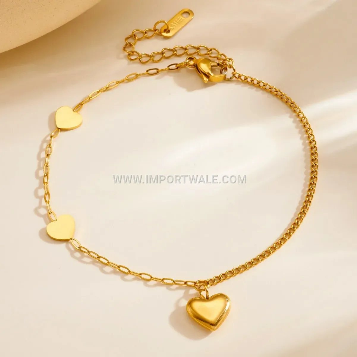 Gold Stainless Steel Heart Pendant Chain Anklet