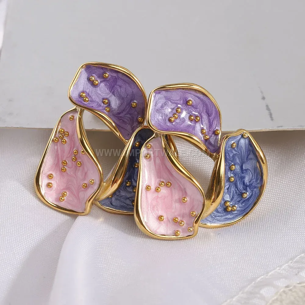 Vintage Enamel 14K Gold Plated Stainless Steel Drop Earrings 29mm