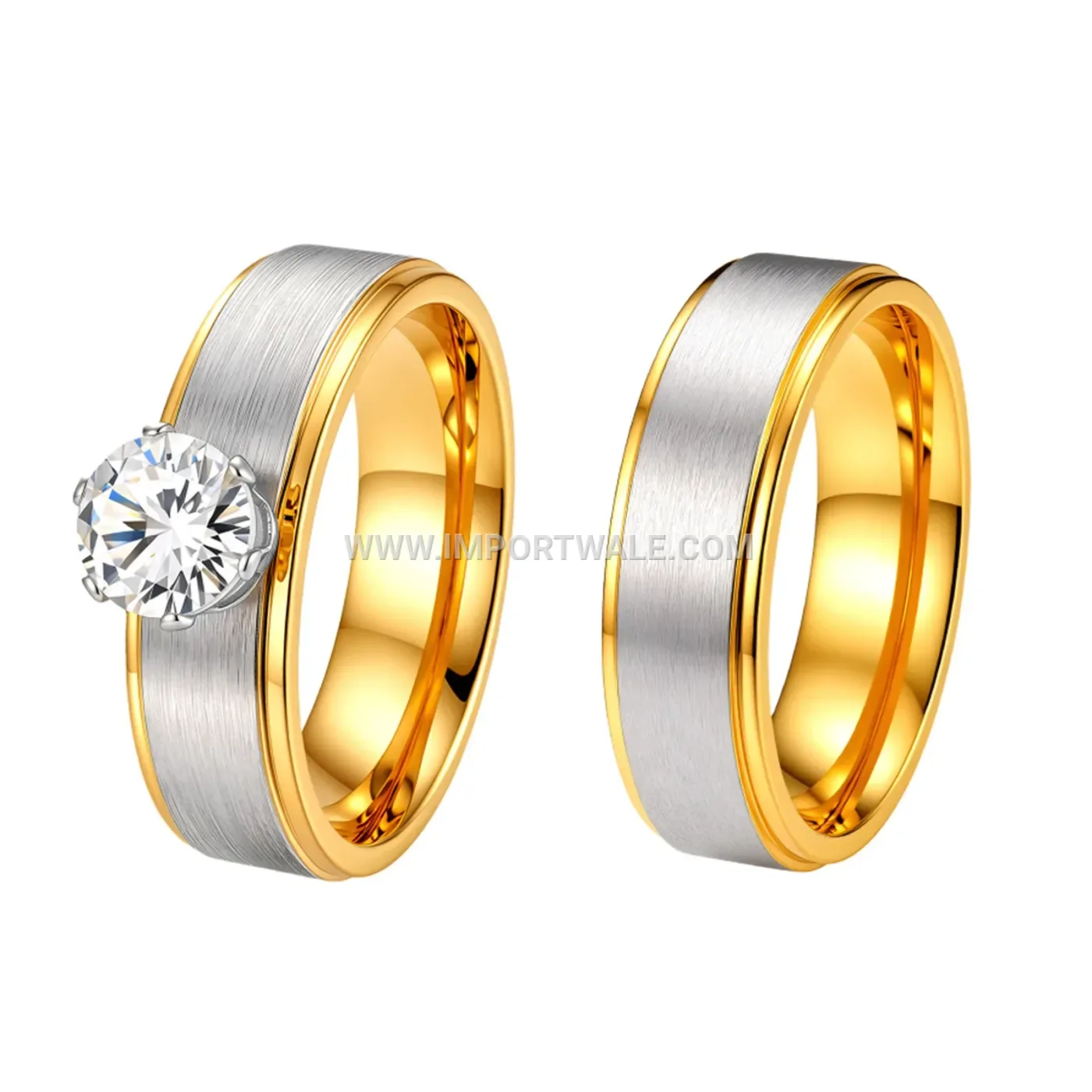 Four-Prong Zircon Stainless Steel Couple Ring
