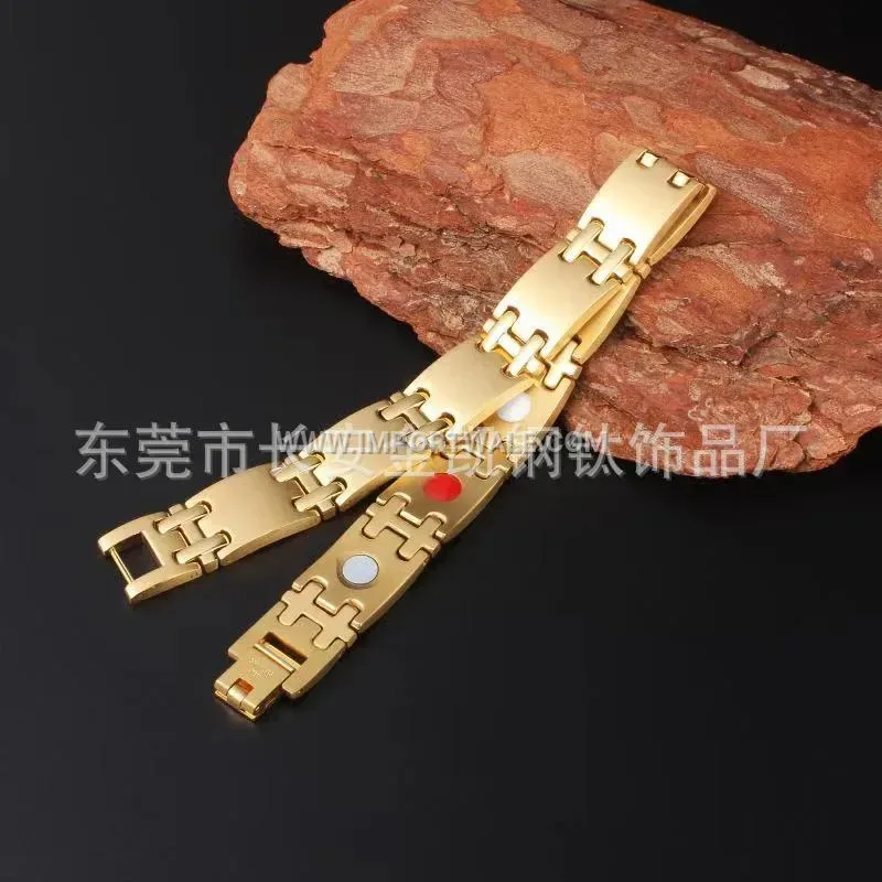 Handcrafted Geometric Bio Magnetic Stainless Steel Couple Bracelet