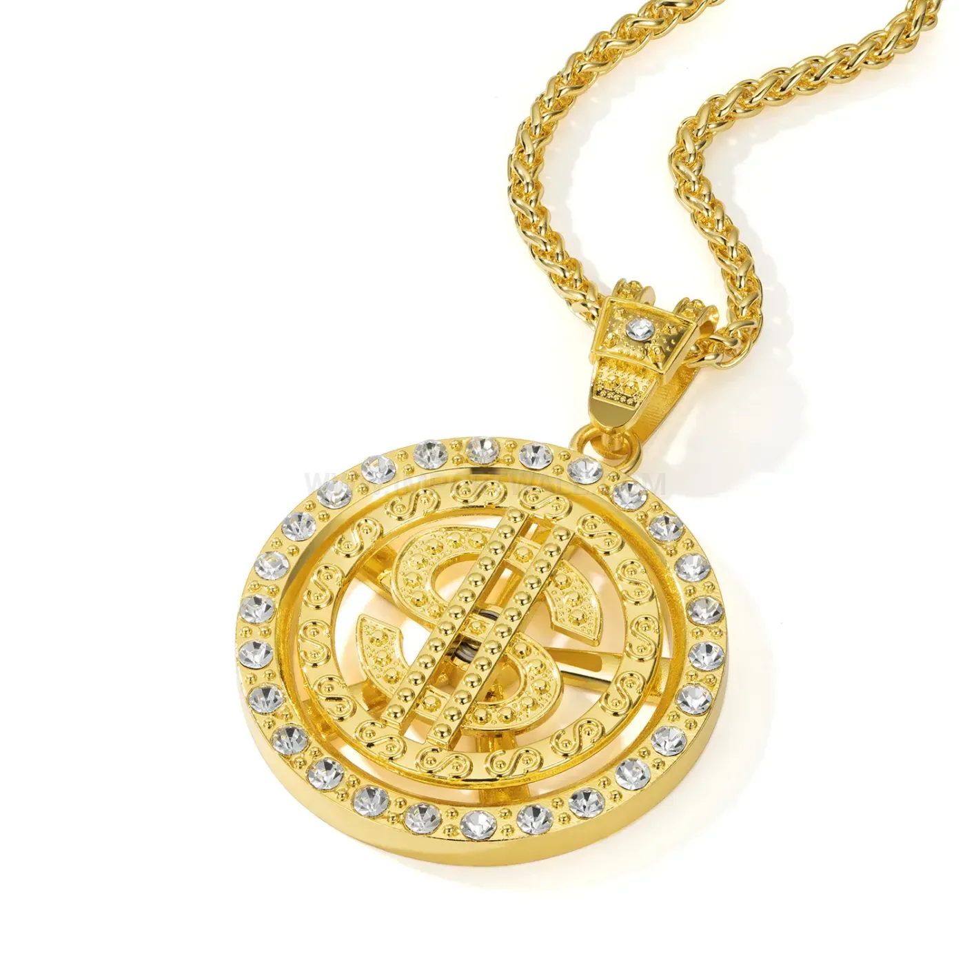 Stylish Spinning US Dollar Sign Pendant Zinc Alloy Men Hip Hop Necklace