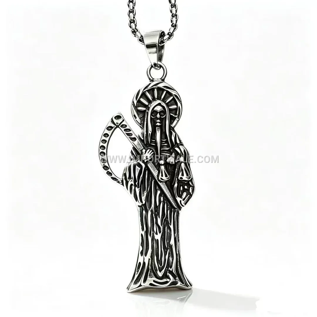 Vintage Grim Reaper Scythe Stainless Steel Pendant