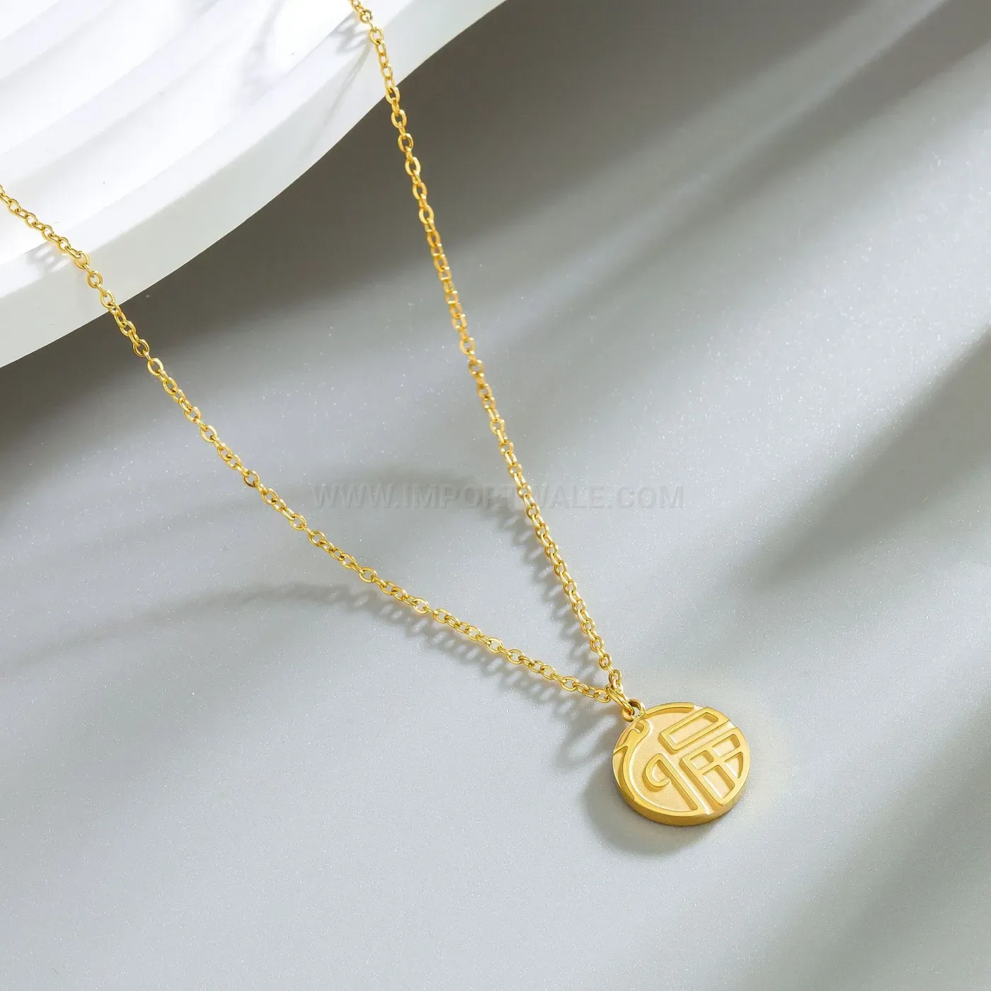 Premium Gold Tone Layered Dragon Blessing Medallion Pendant Necklace