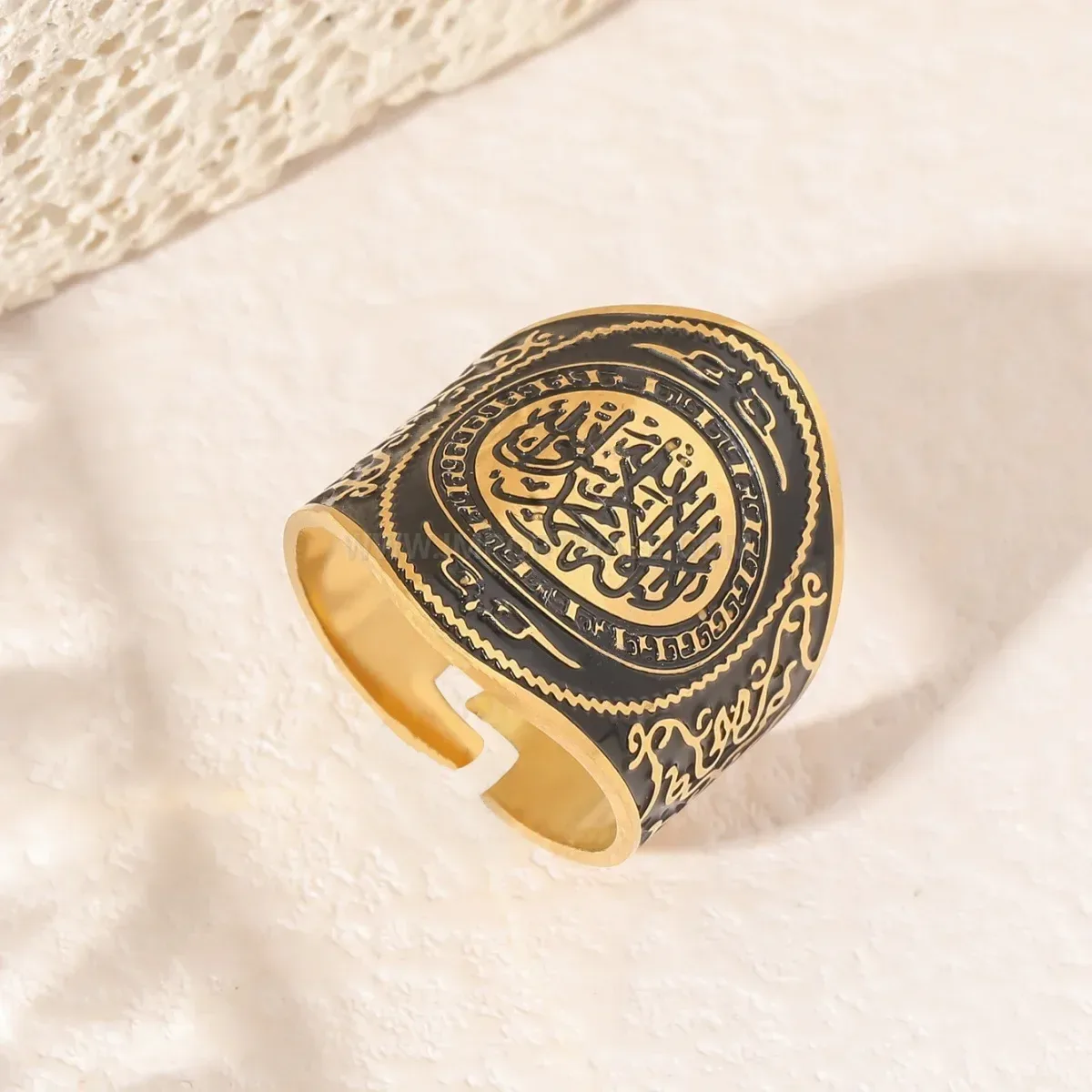 Modern Stainless Steel Tawheed Calligraphy Arabic Script Religious Band Ring