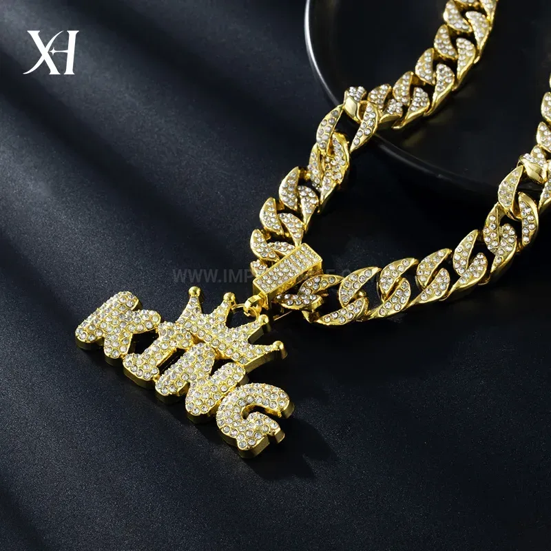 Iced Out King Letter Pendant with Thick Cuban Chain
