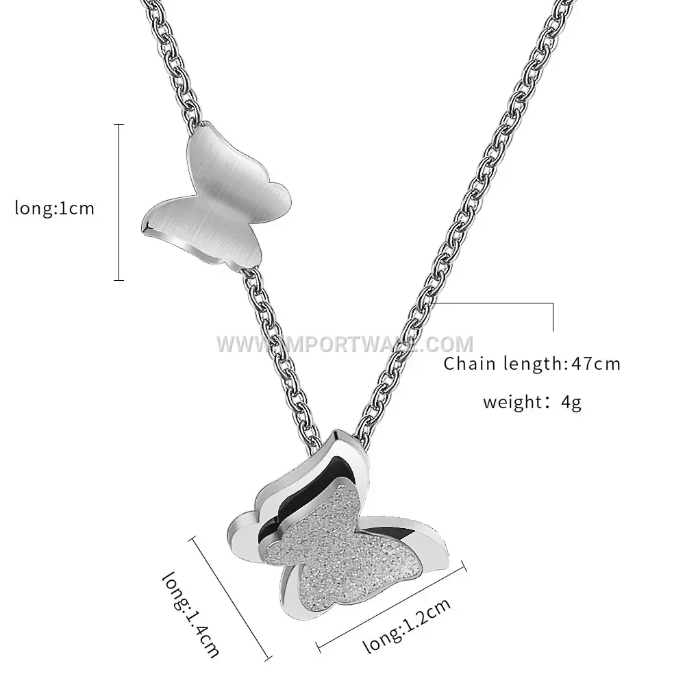 Delicate Stainless Steel Butterfly Pendant Layered Charm Necklace