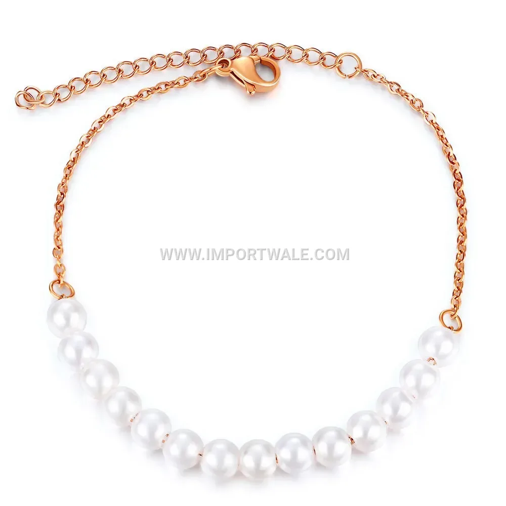 Adjustable Stainless Steel Pearl Charm Bracelet