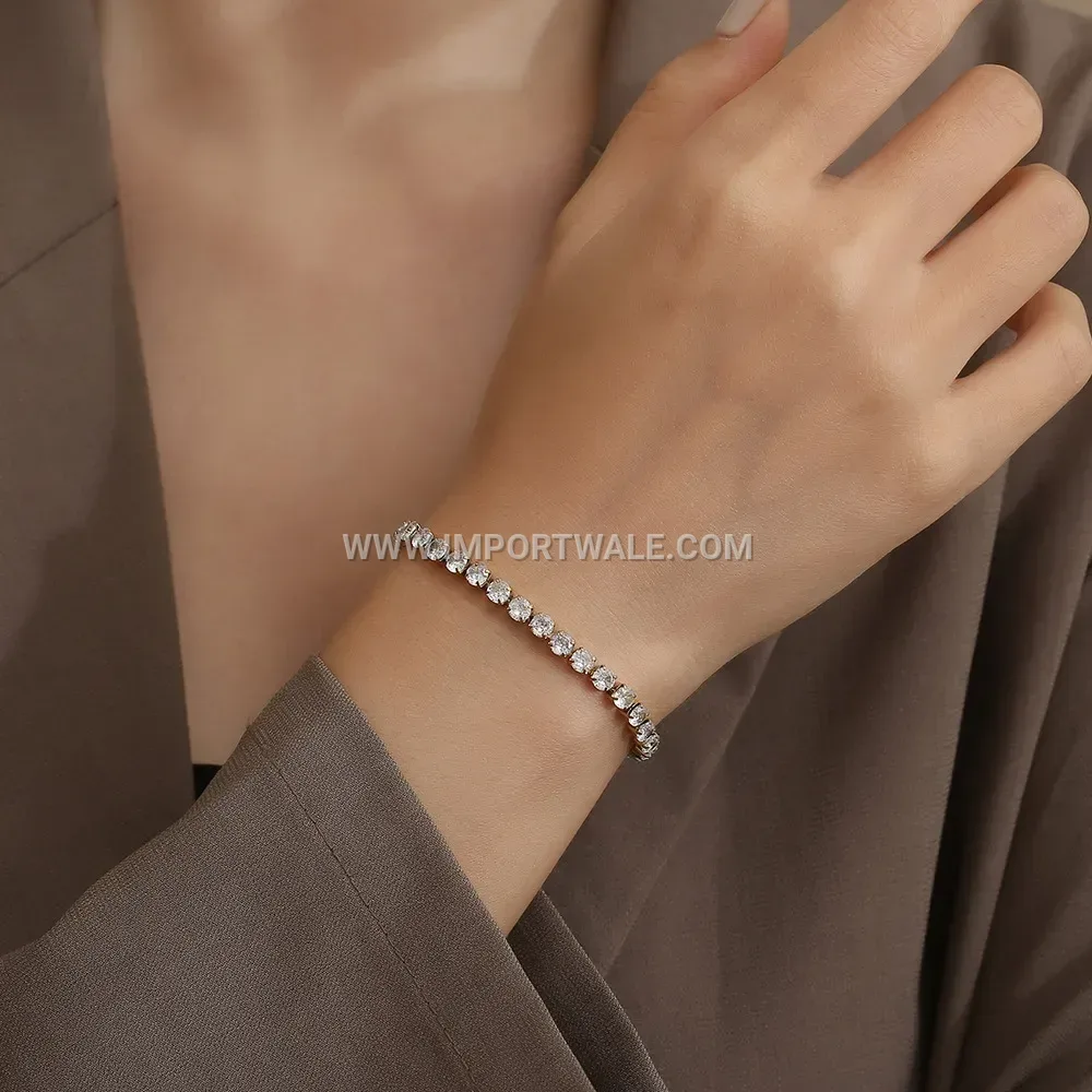 18K Gold Plated Titanium Steel Crystal Tennis Bracelet