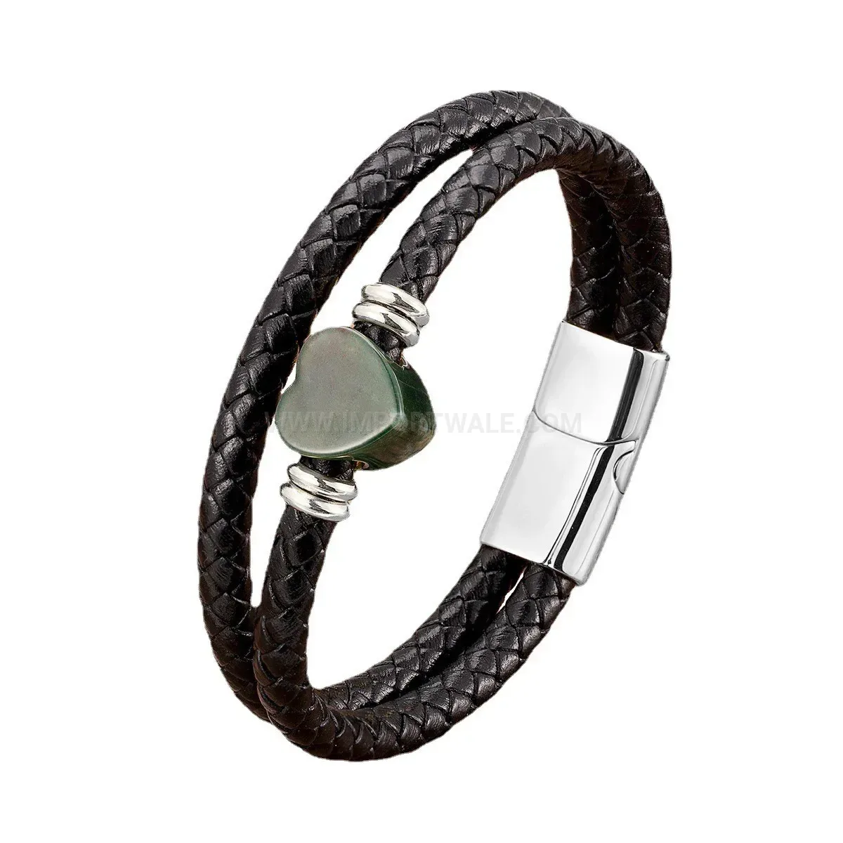 Braided Leather Couple Charm Bracelet with Stainless Steel Clasp