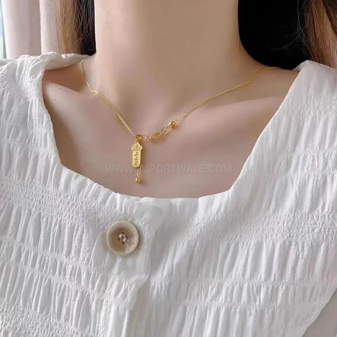 Vintage Gold Titanium Steel Fortune Fortune Tag Pendant Clavicle Necklace