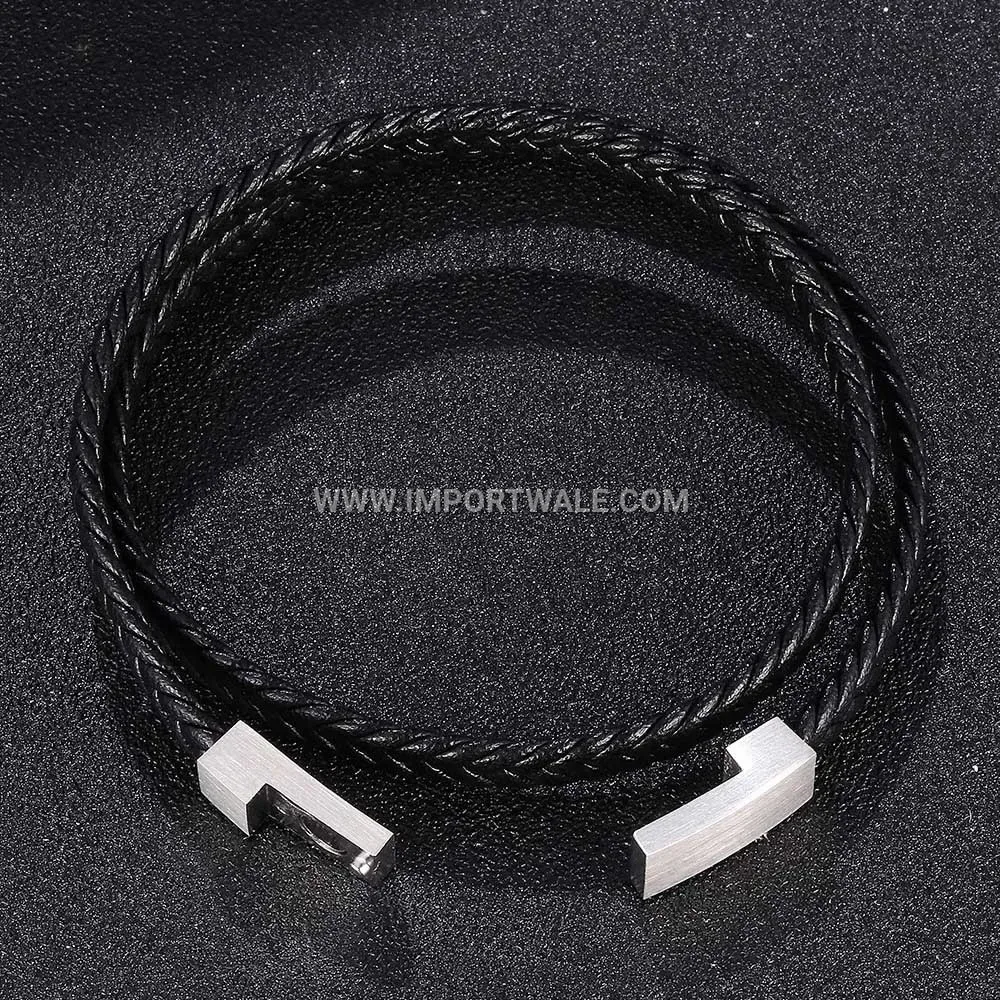 Calfskin Leather Bracelet with Stainless Steel Magnetic Clasp