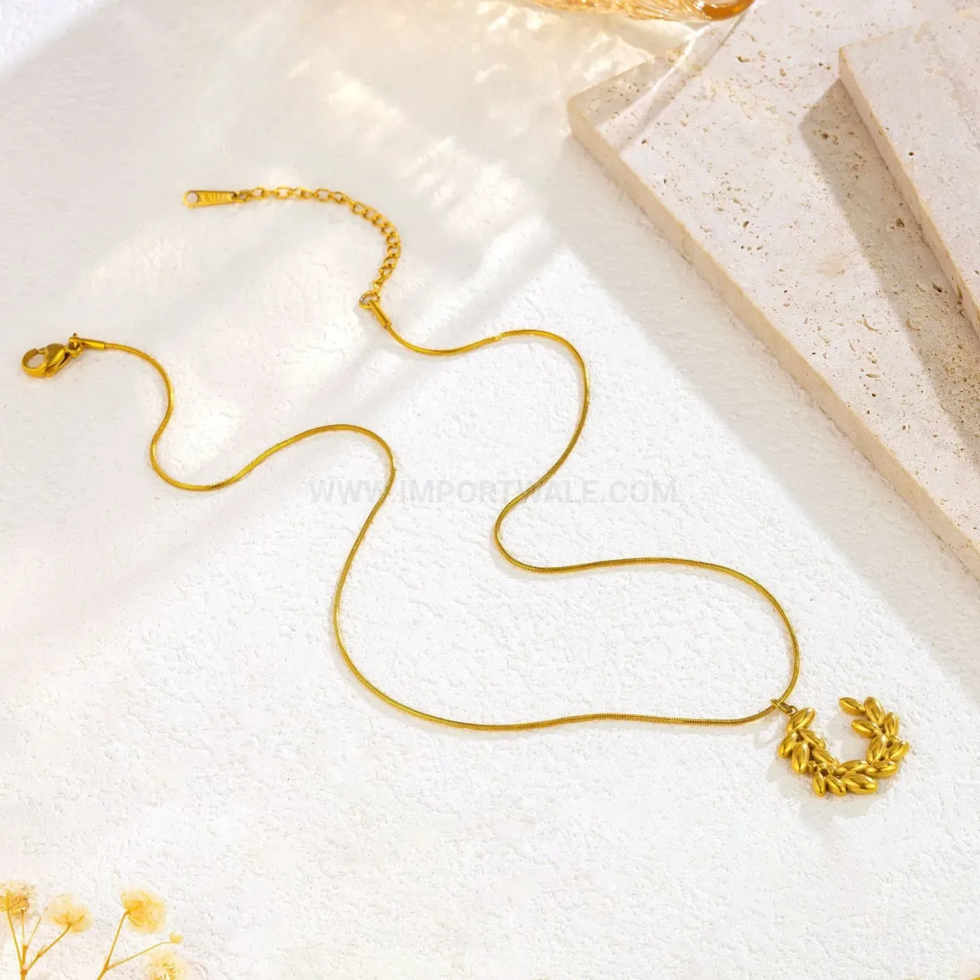 Stylish Gold Stainless Steel Wheat Ear Necklace and Earrings Set