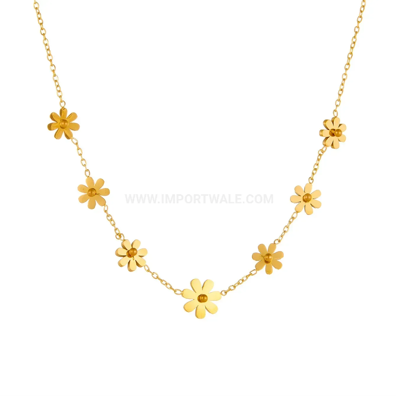 Premium Gold Titanium Steel Seven Daisy Flower Pendant Necklace