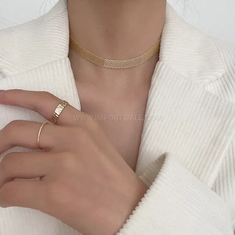 Premium Vintage Gold Titanium Steel Woven Chain Choker Necklace