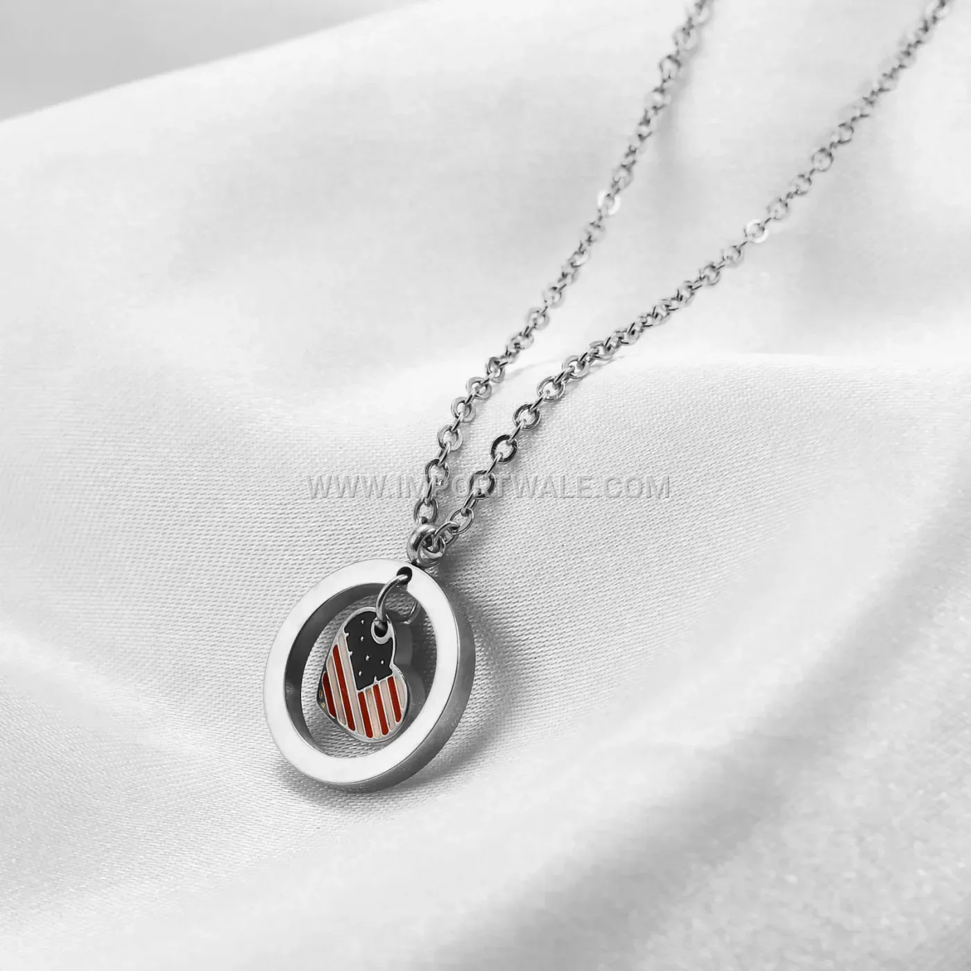 US Flag Heart Stainless Steel Drip Epoxy Pendant Necklace