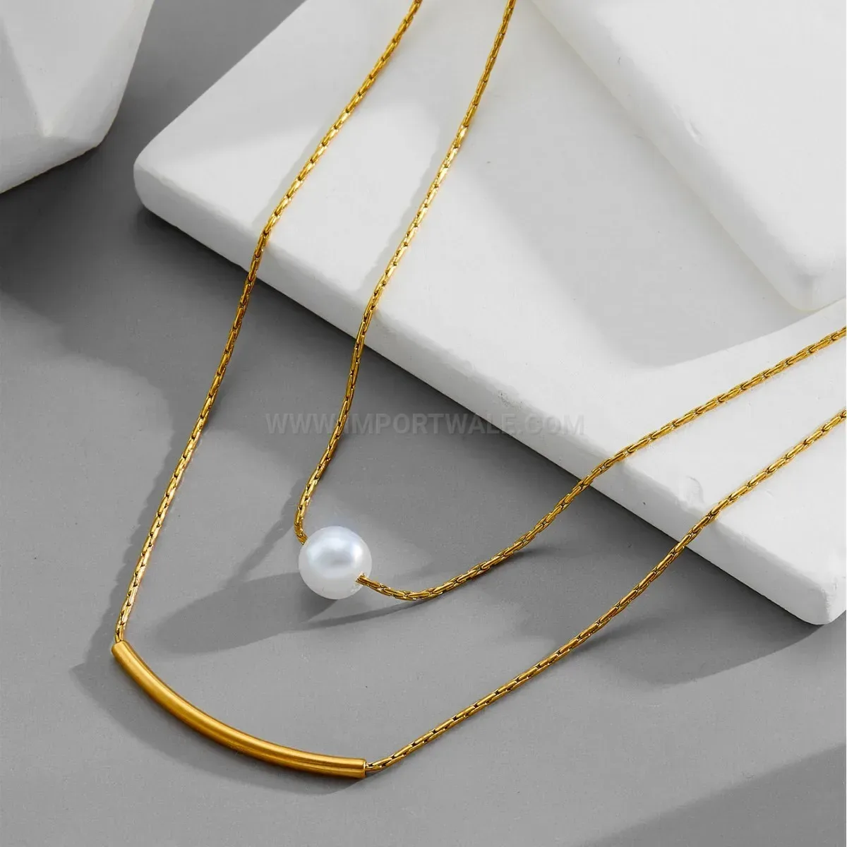Premium Double Layer Shell Pearl Titanium Steel Clavicle Necklace