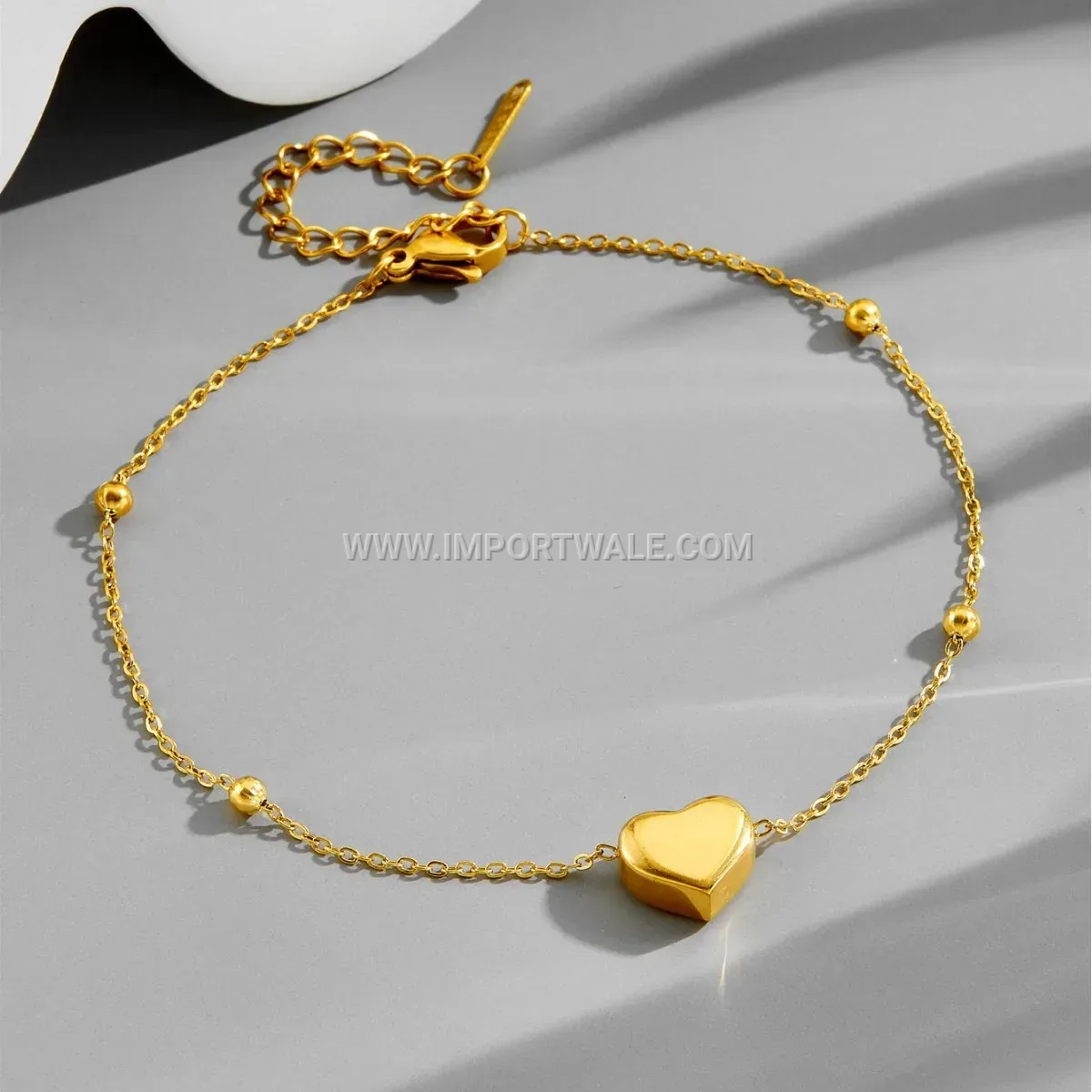 Elegant Gold Stainless Steel 3D Heart Charm Premium Anklet