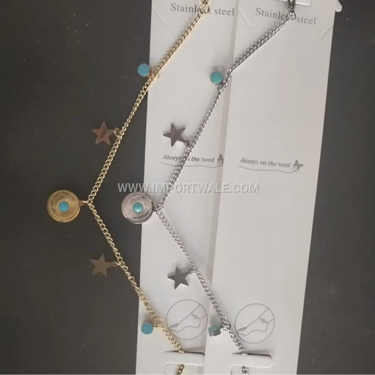 Gradient Blue Stone Star Disc Stainless Steel Anklet