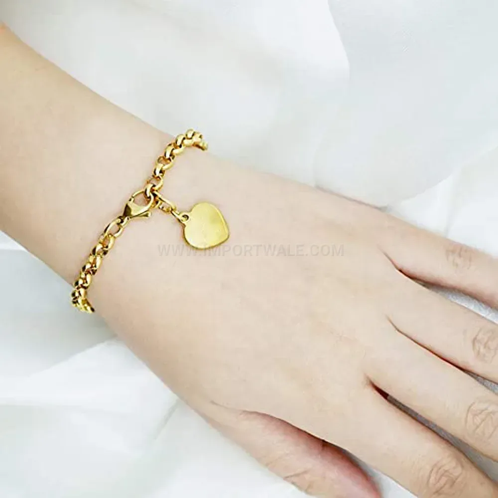 Engravable Stainless Steel Polished Heart Cable Chain Bracelet