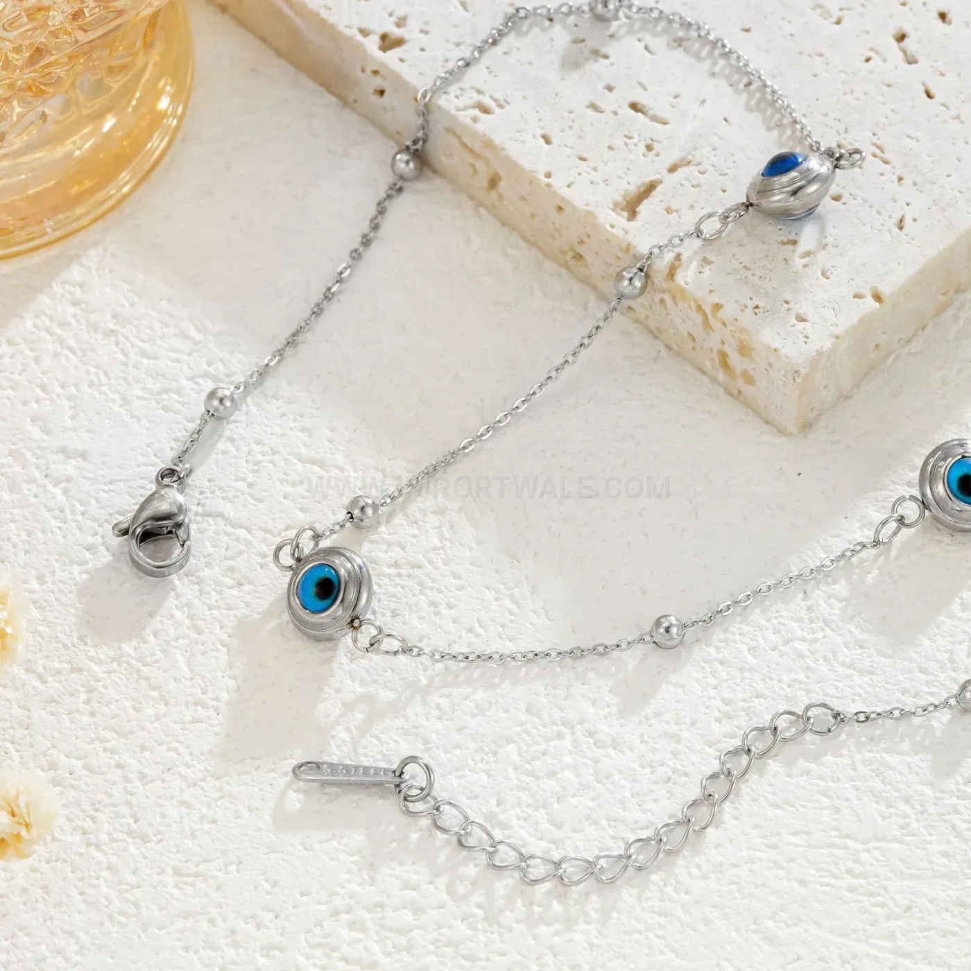Classic Stainless Steel Vintage Evil Eye Beaded Pendant Necklace