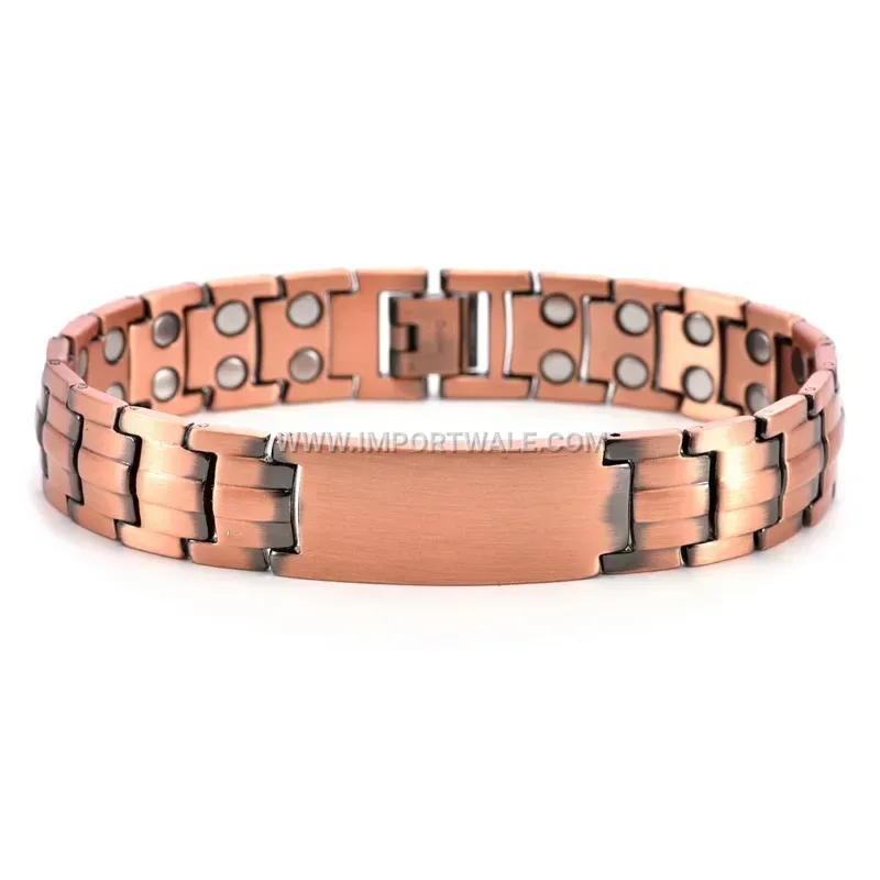 Men Vintage Double-Row Eagle Motif Magnetic Red Copper Bracelet
