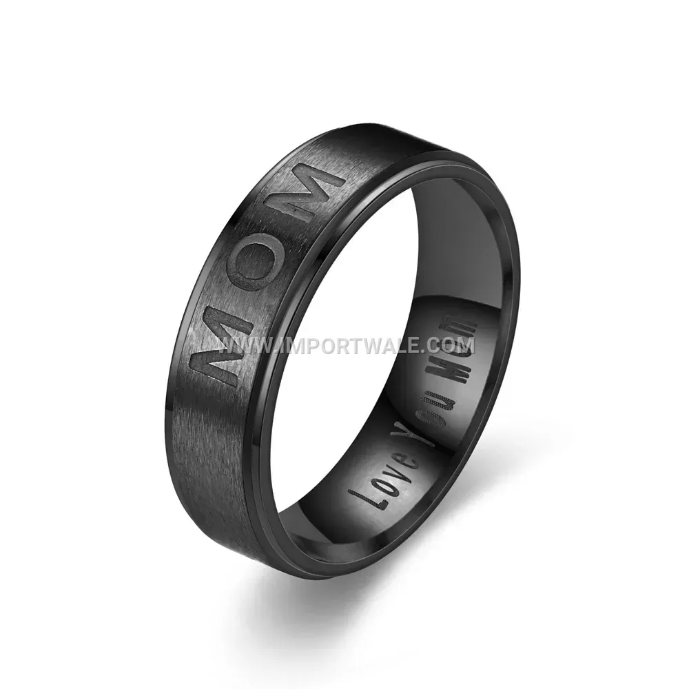 Engraved Love You Mom Stainless Steel Band Ring