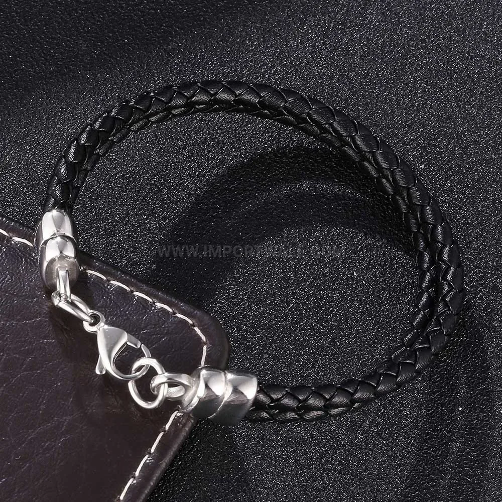 Multi-Strand Vintage Leather Wrap Bracelet in Stainless Steel